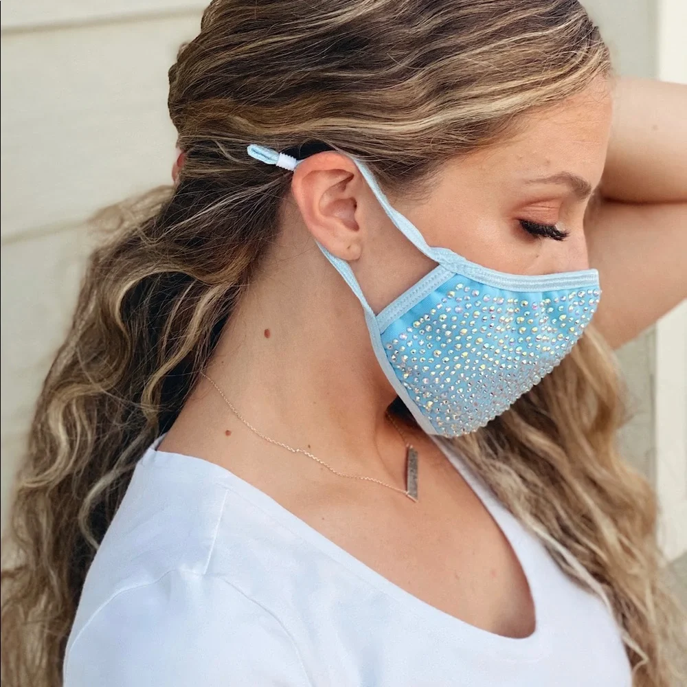 KIDS WHITE Rhinestone Bling Face Mask